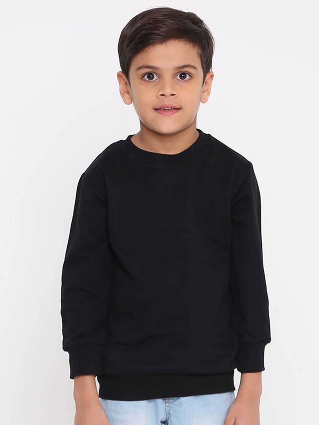 

FALTU.CO Boys Solid Round Neck Pure Cotton Sweatshirt, Black