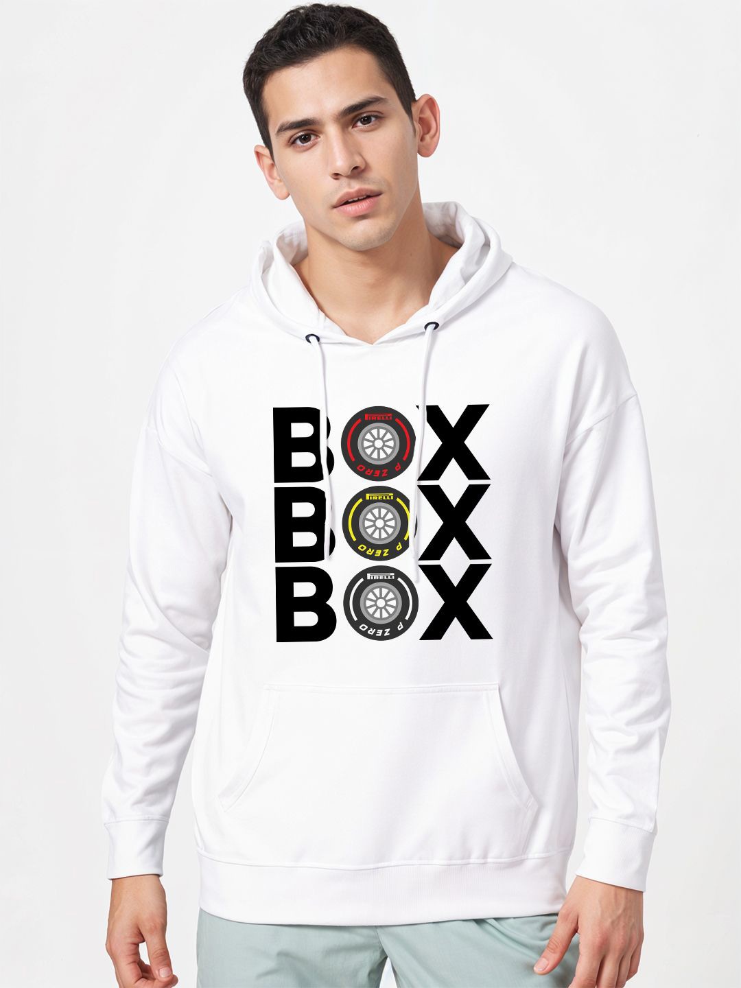 

Crazymonk Men Graphic Printed Hood Cotton Pullover Sweatshirt, White