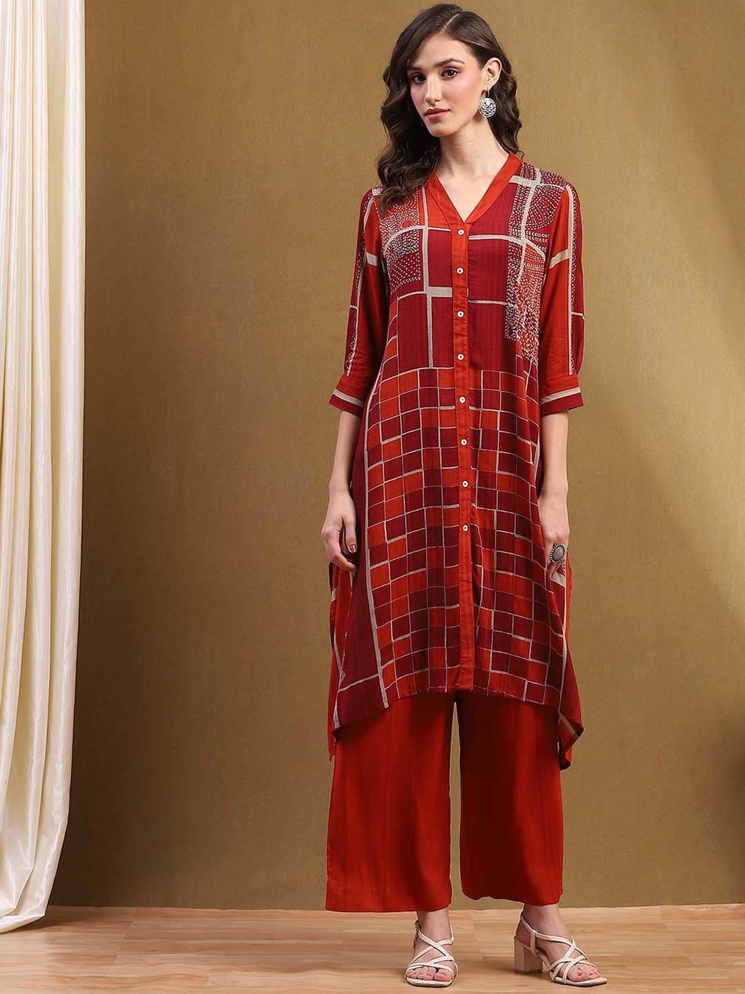 

Biba Women Printed Kurta with Palazzos, Red