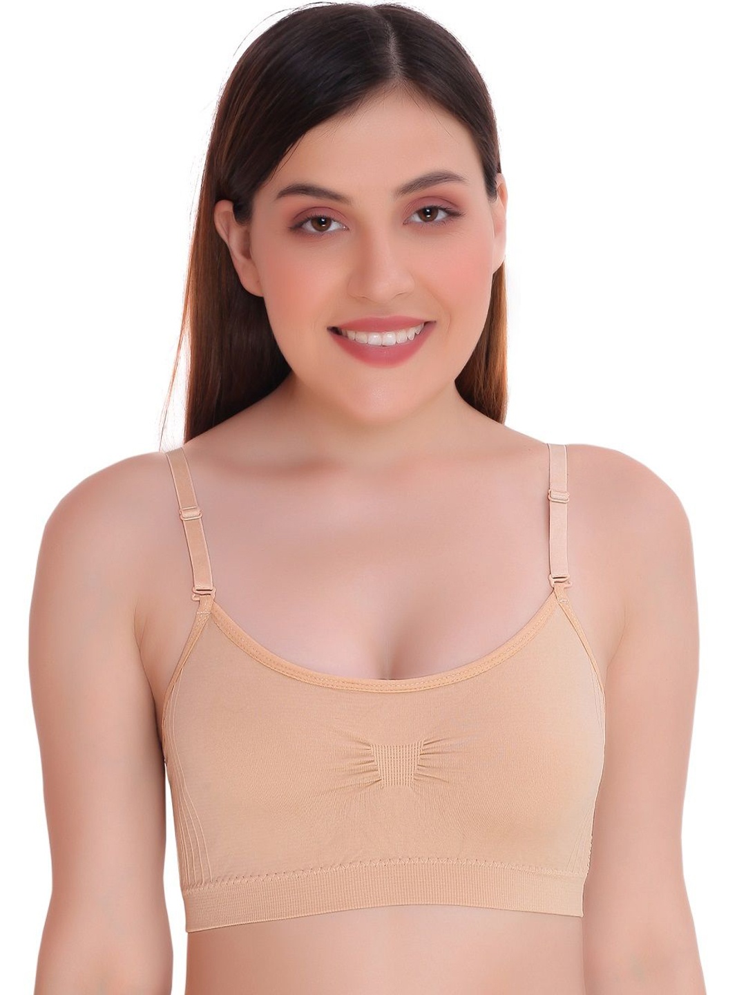 

PLUMBURY Women Lightly Padded Medium Support Seamless Everyday Bra, Beige