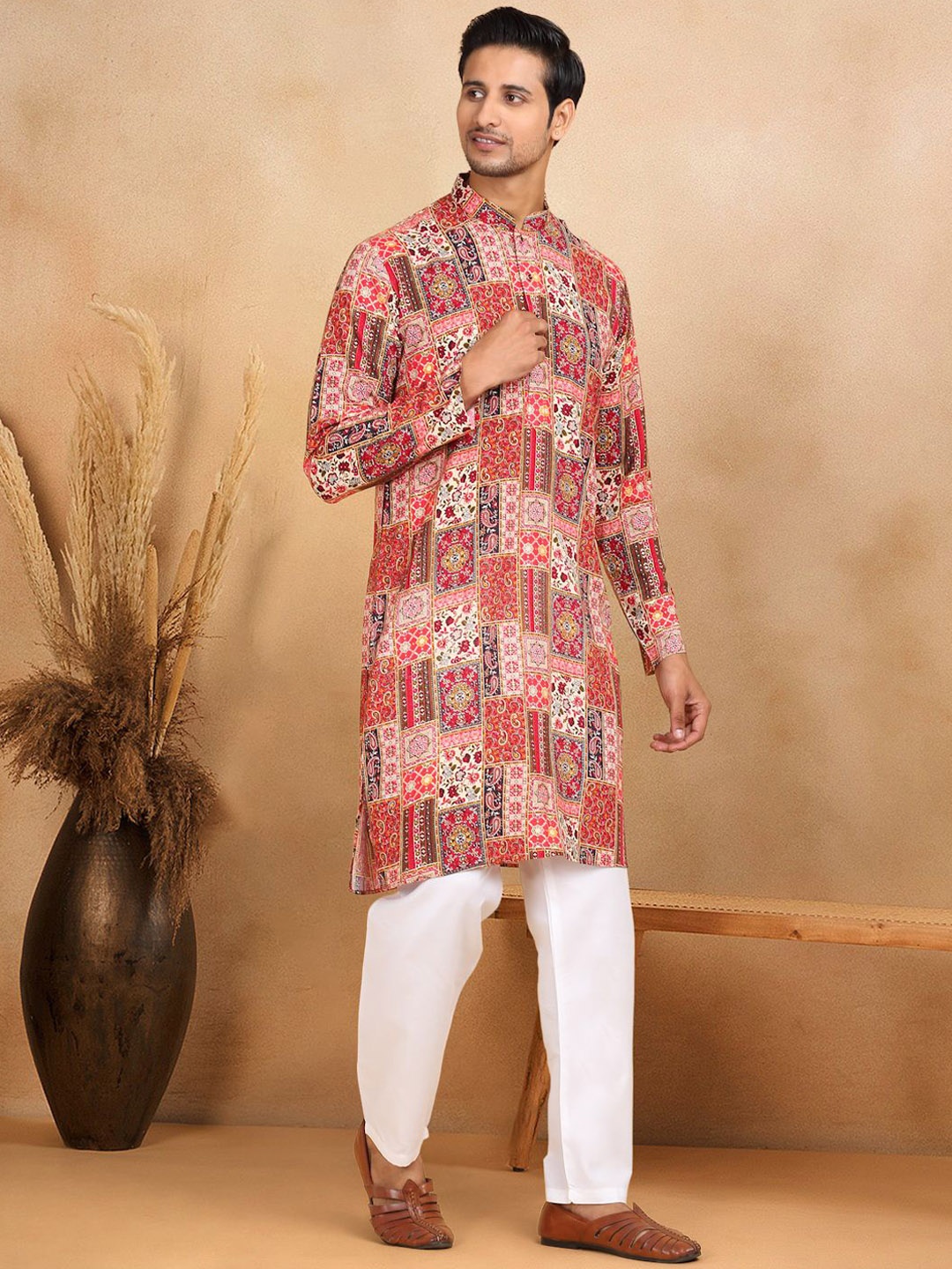 

KRAFT INDIA Men Ethnic Motifs Printed Regular Kurta with Pyjamas, Red