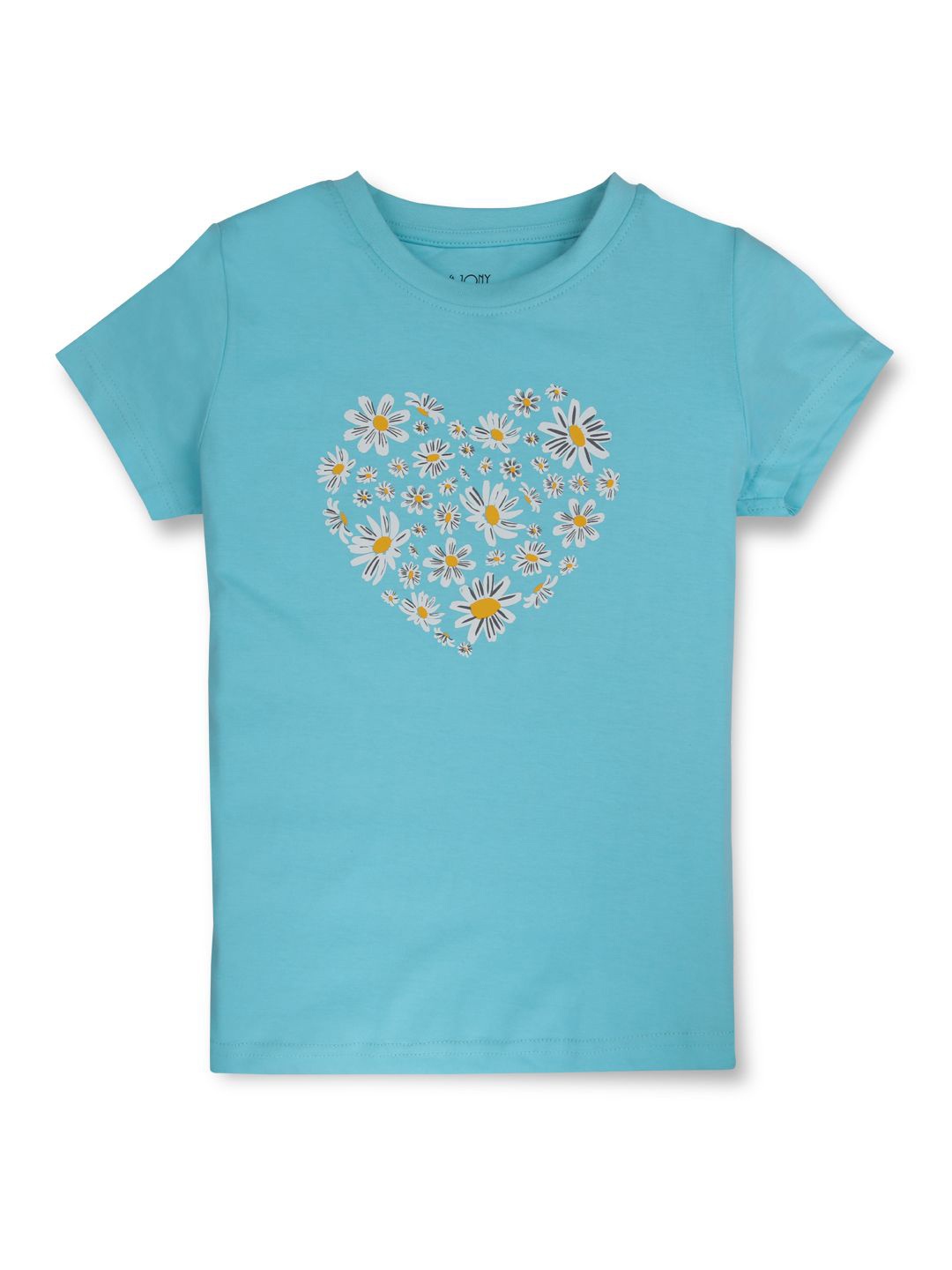 

Gini and Jony Girls Floral Printed Round Neck Cotton T-Shirts, Blue