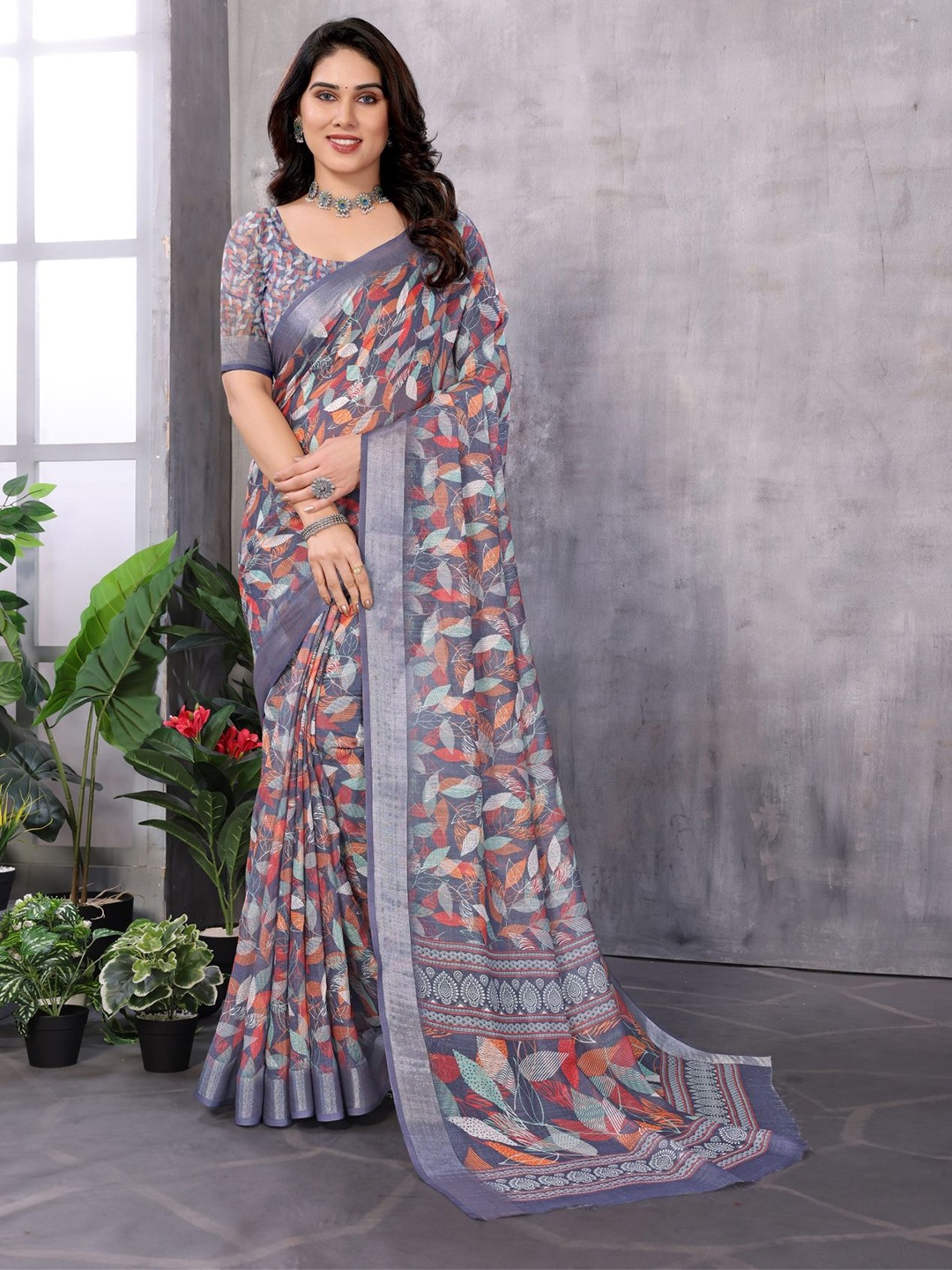 

vj fashion Floral Printed Zari Saree, Purple