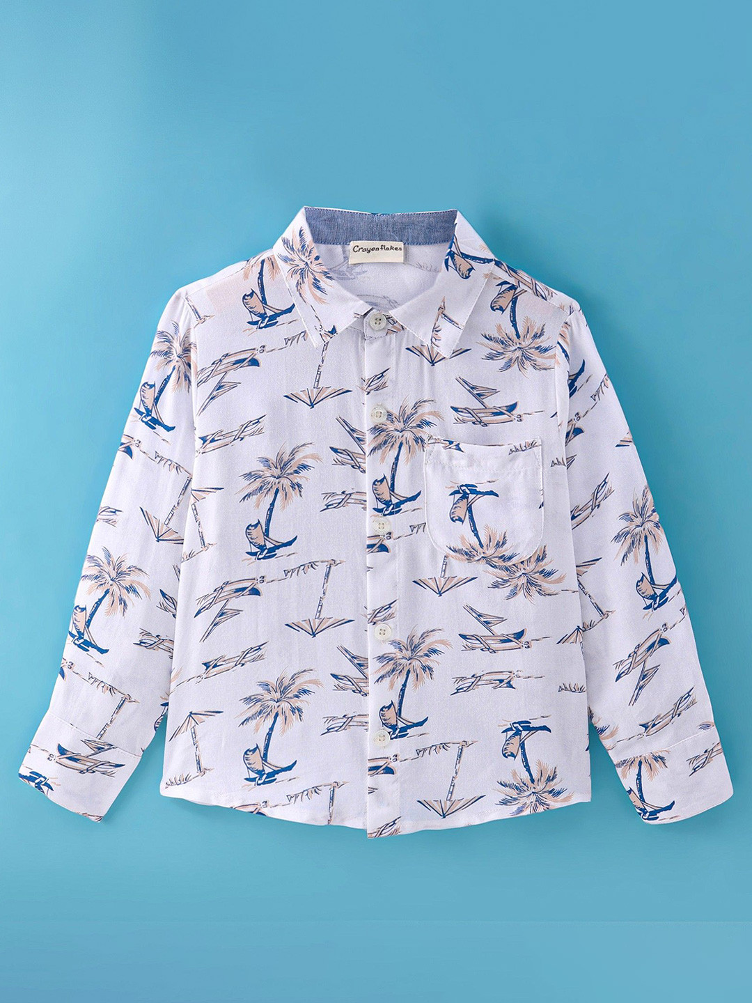 

CrayonFlakes Boys Cutaway Collar Floral Printed Casual Shirt, Off white