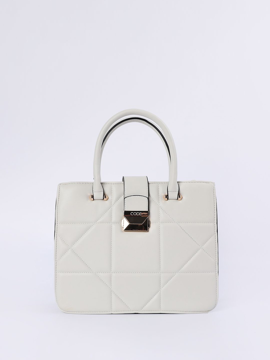 

CODE by Lifestyle PU Oversized Bowling Shoulder Bag with Quilted, Off white