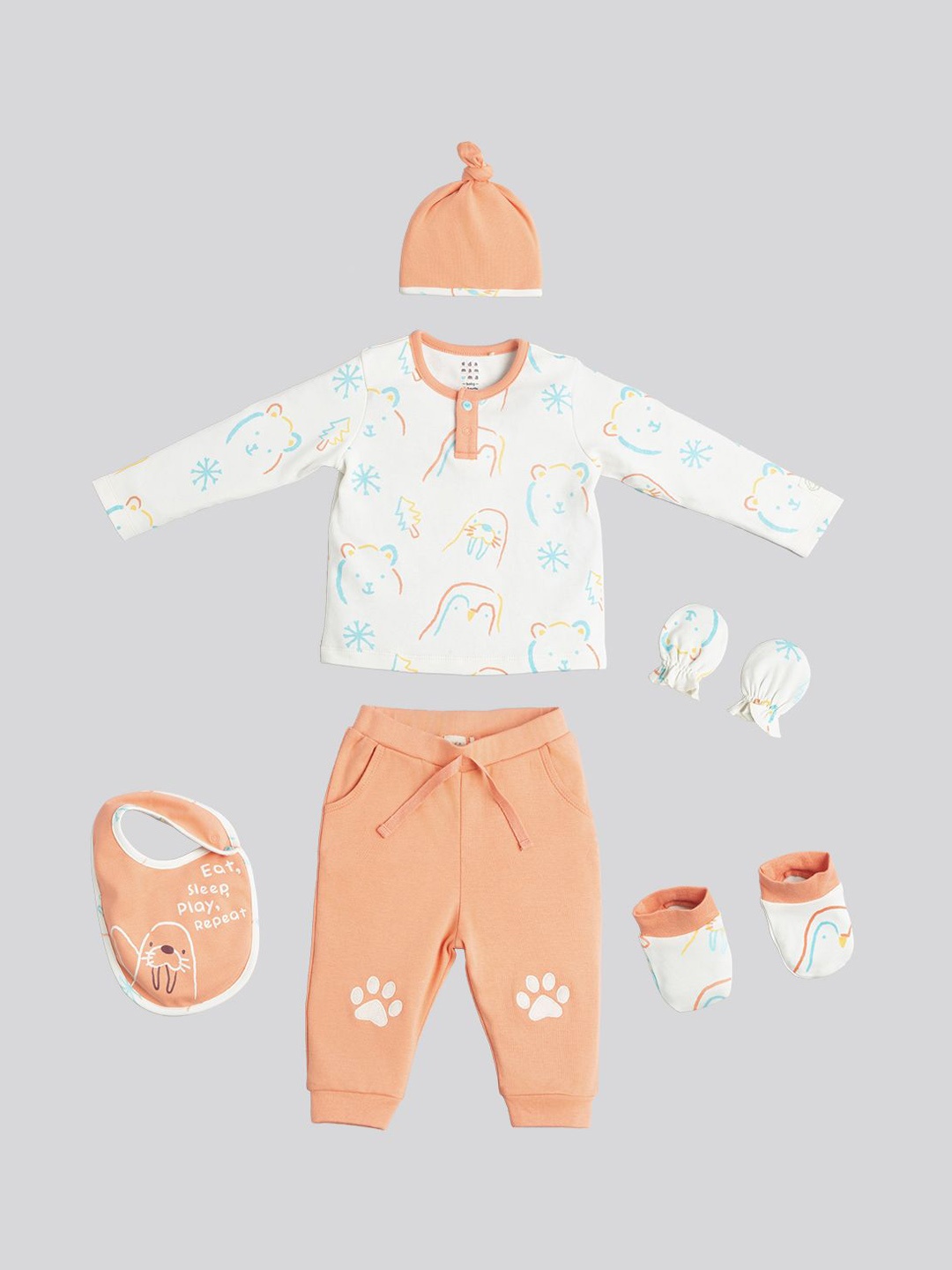 

Ed-a-Mamma Baby Set Of 6 Kids Pure Cotton Baby Apparel Gift Set, Orange