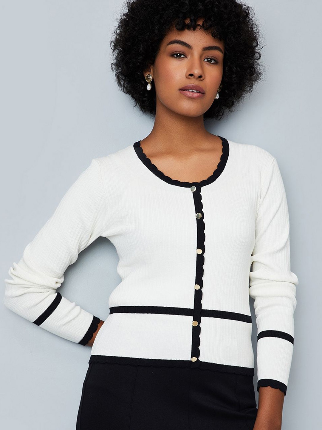 

max Women Round Neck Long Sleeves Cardigan, Off white