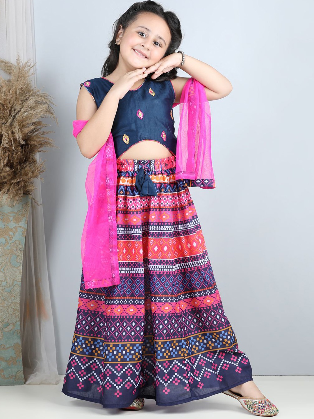 

Here&Now X Kinder Kids Girls Embroidered Ready to Wear Lehenga & Blouse With Dupatta, Blue