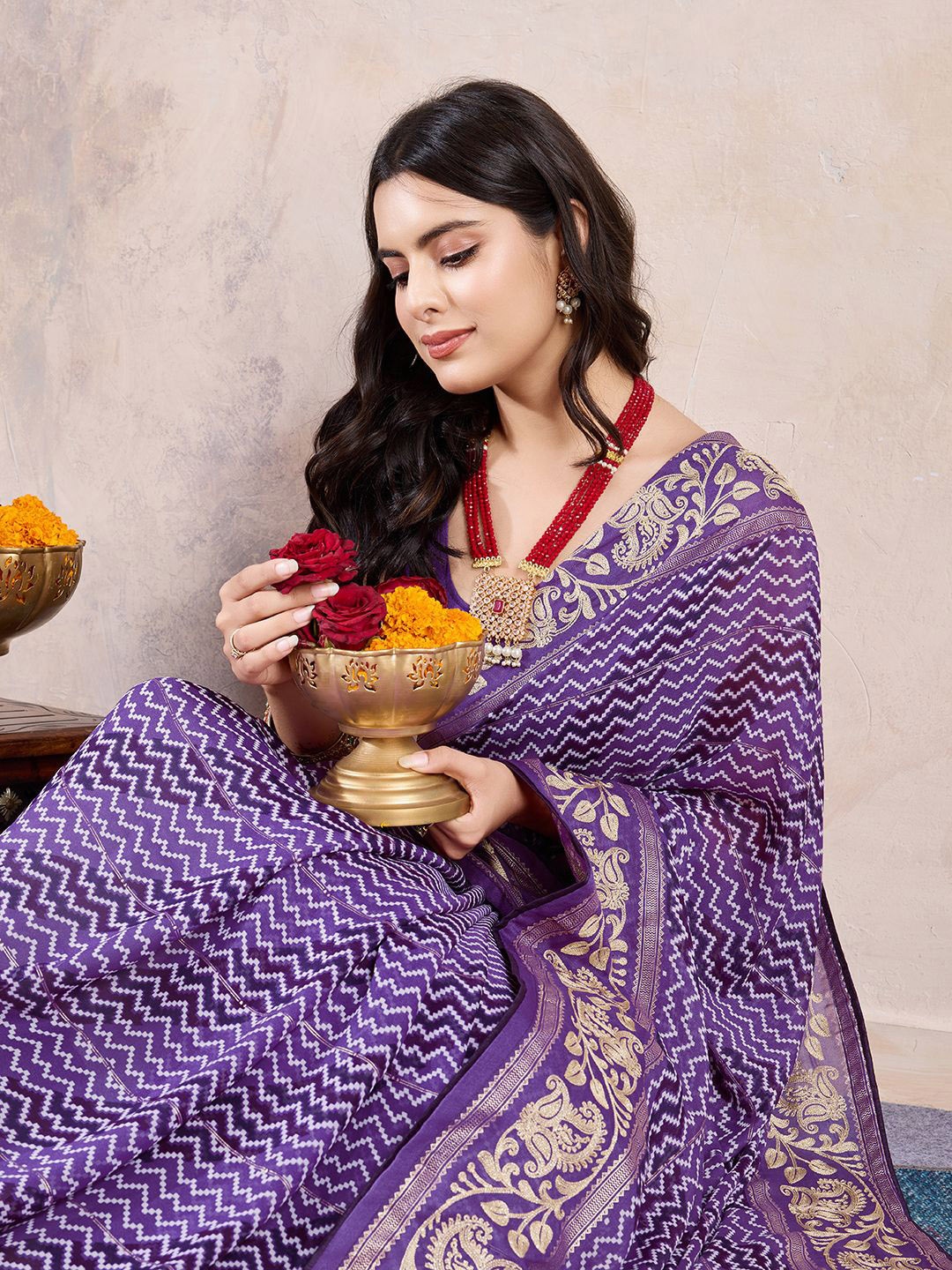 

Mitera Leheriya Poly Georgette Leheriya Saree, Purple