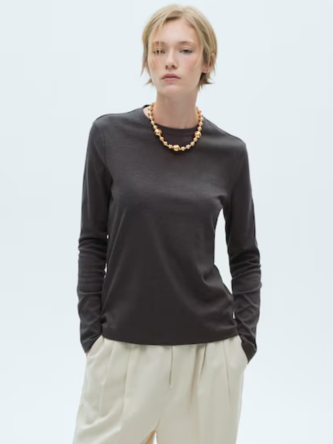 

MANGO Long Sleeve T-shirt, Charcoal