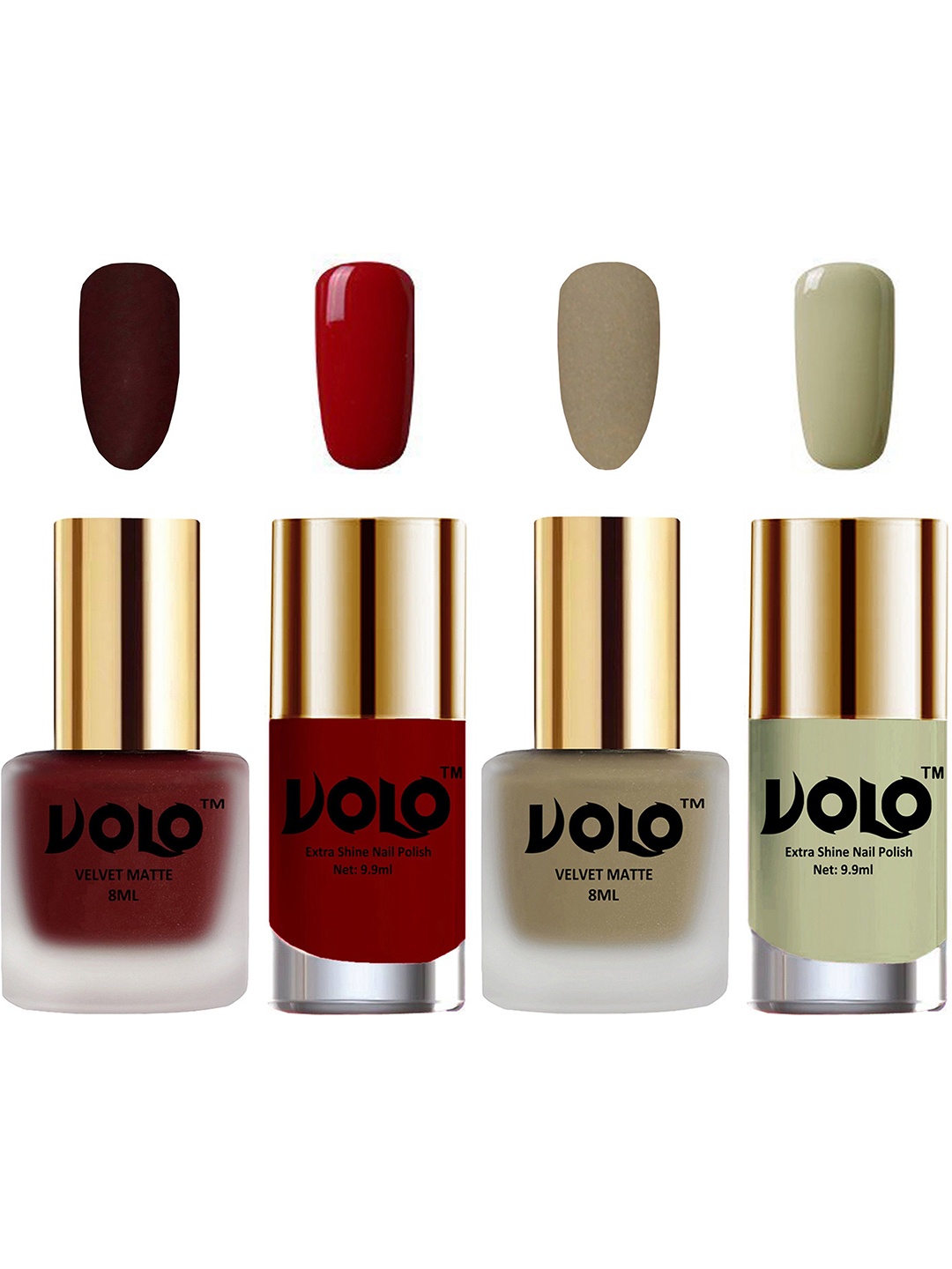 

VOLO Set Of 4 Velvet Matte & Extra Shine Nail Polish-8 ml & 9.9 ml Each Shade 23-37-31-40, Nude