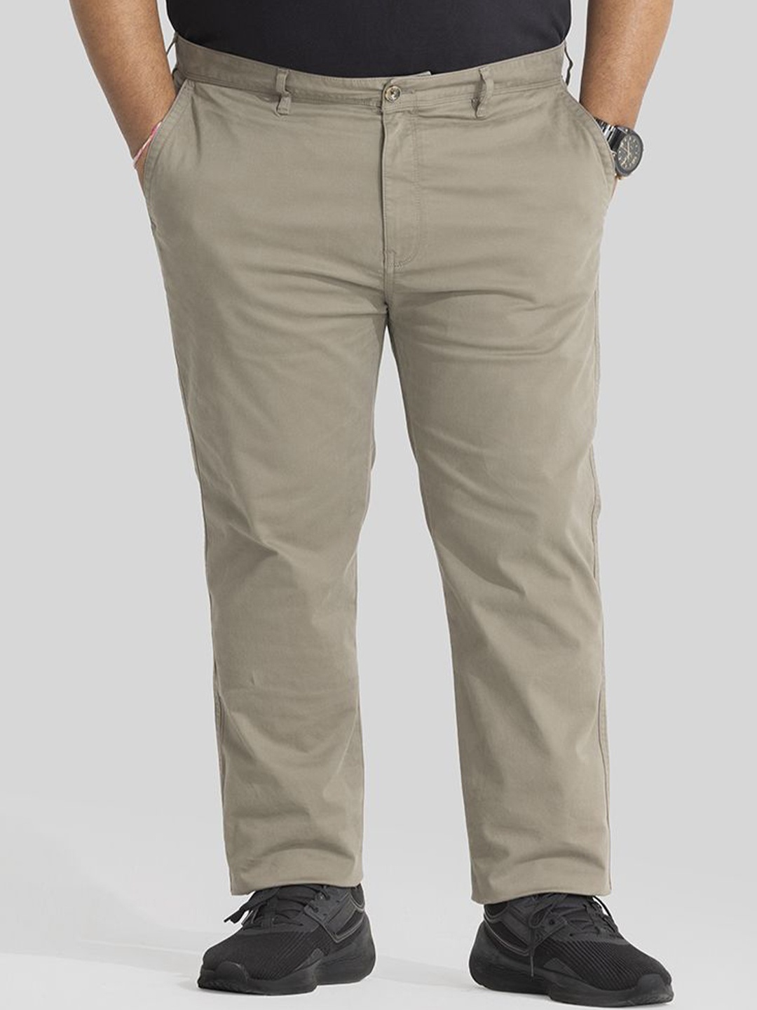 

Snitch Plus Size Men Mid-Rise Classic Chinos Trousers, Beige