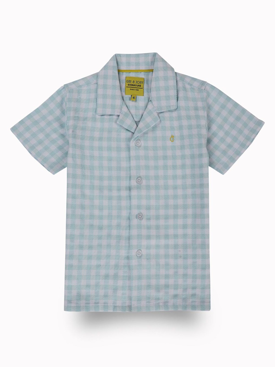 

Gini and Jony Boys Standard Cuban Collar Gingham Checked Cotton Casual Shirt, Blue