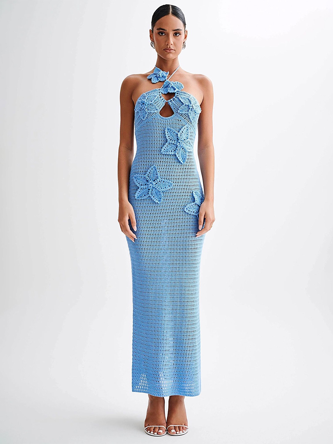 

LULU & SKY Women Self Design One Shoulder Bodycon Maxi Dress, Blue