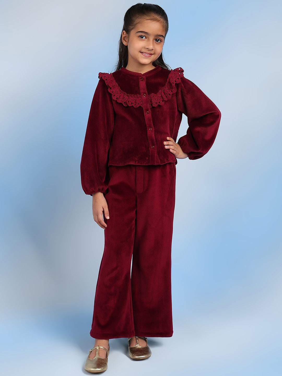 

The Tribe Kids Girls Relaxed High-Rise Trousers, Burgundy