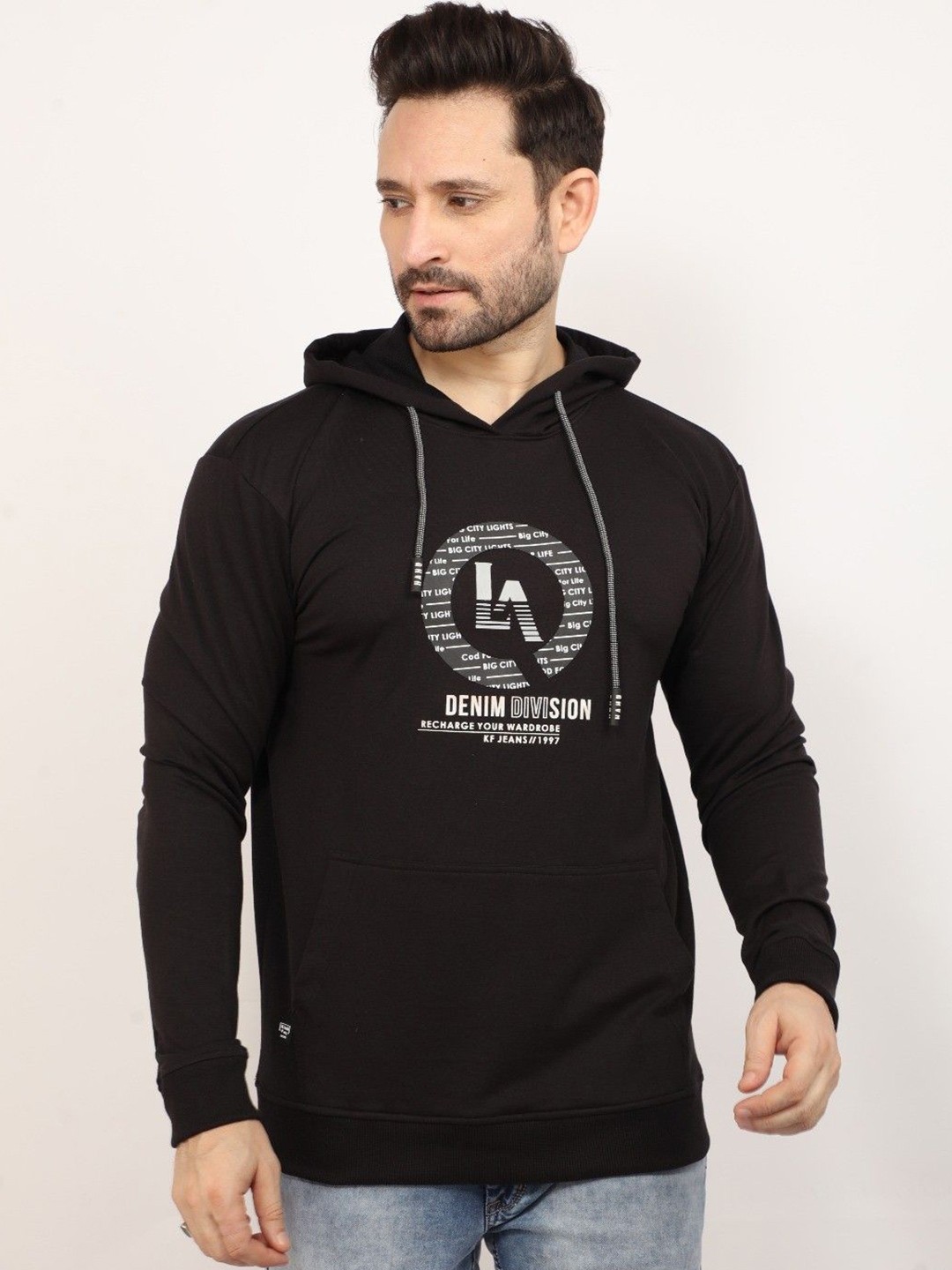 

Klub Fox Men Printed Hooded Sweatshirt, Black