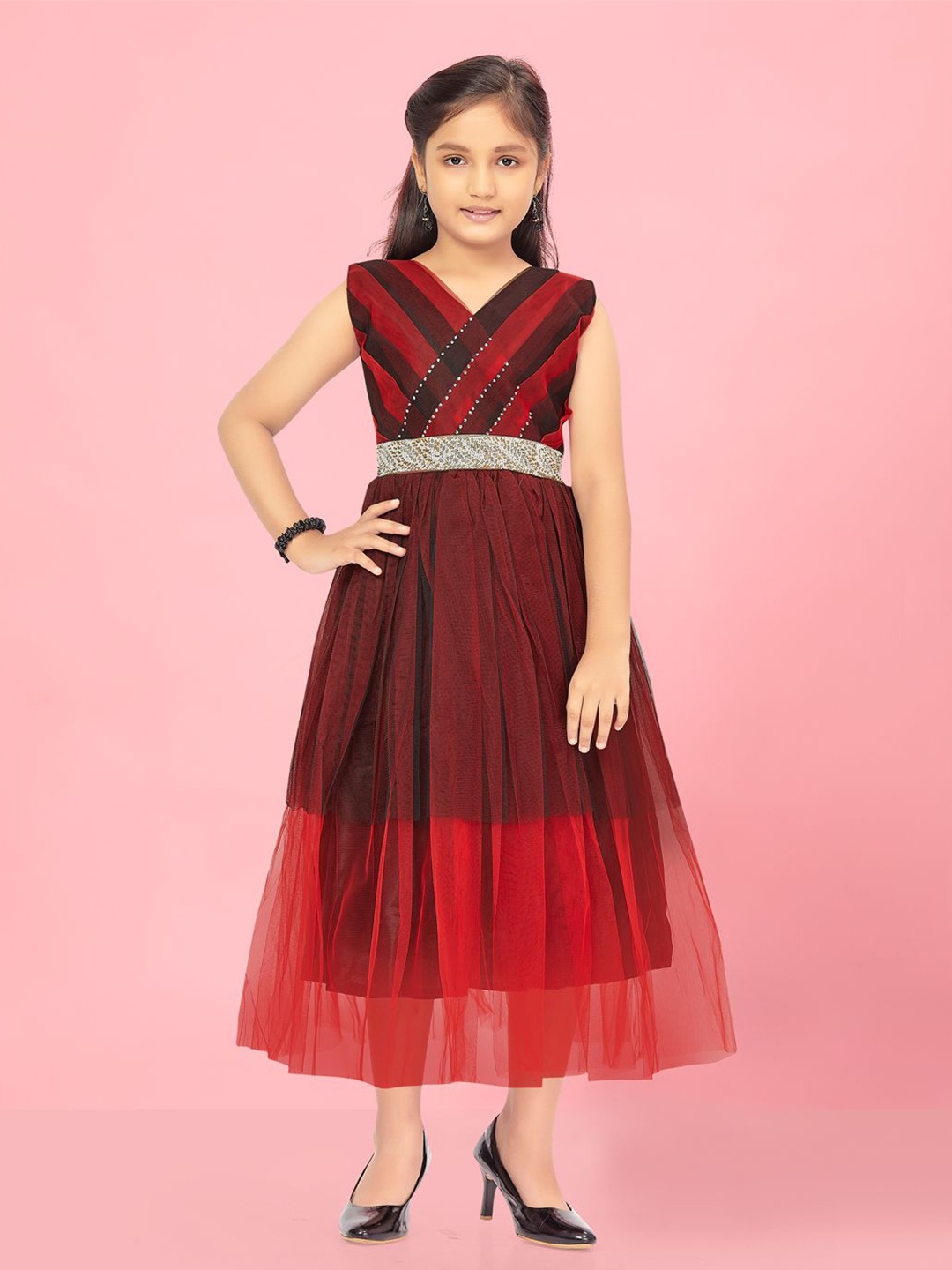 

BAESD Girls Embellished Maxi Dress Comes with a belt, Maroon