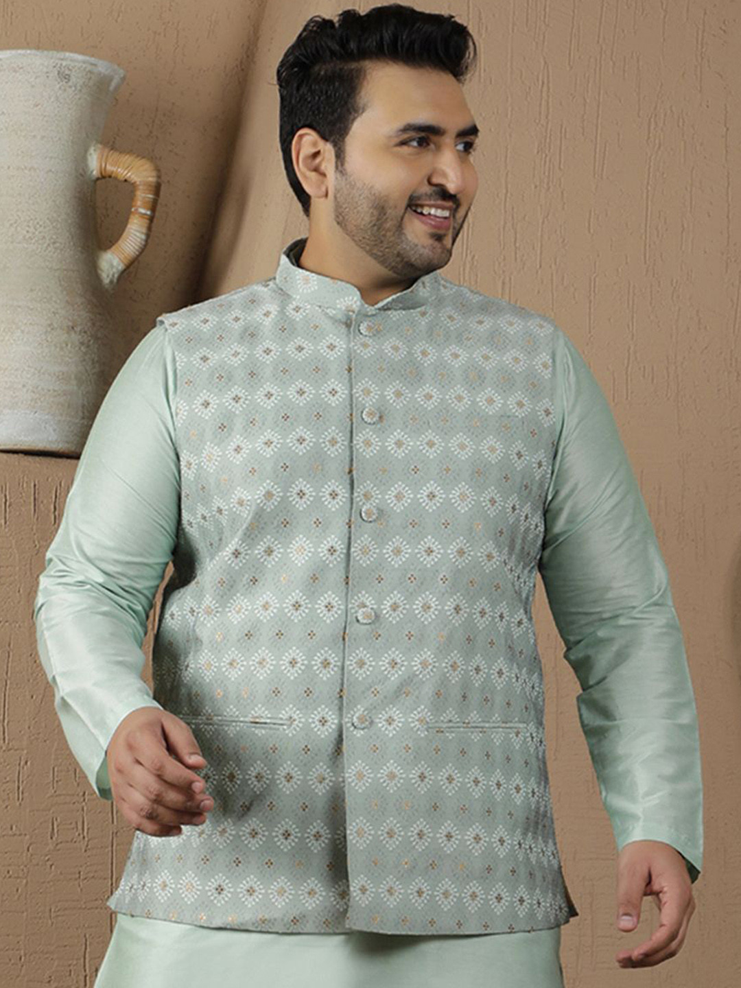 

Sztori Woven Design Nehru Jacket, Blue