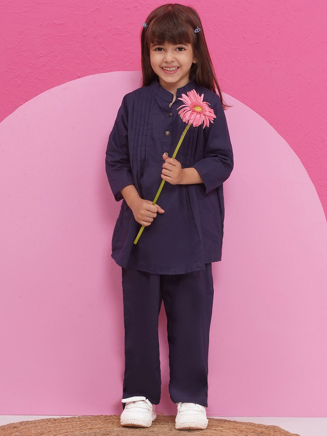 

Aj DEZInES Girls Pure Cotton Solid Kurta & Trousers Clothing Set, Blue