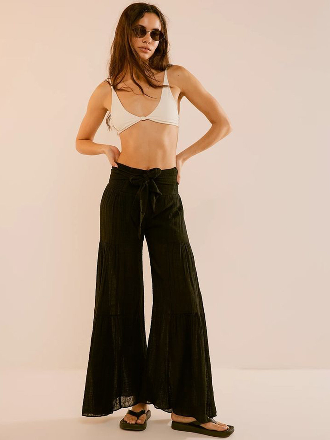 

LULU & SKY Women Flared High-Rise Trousers, Black