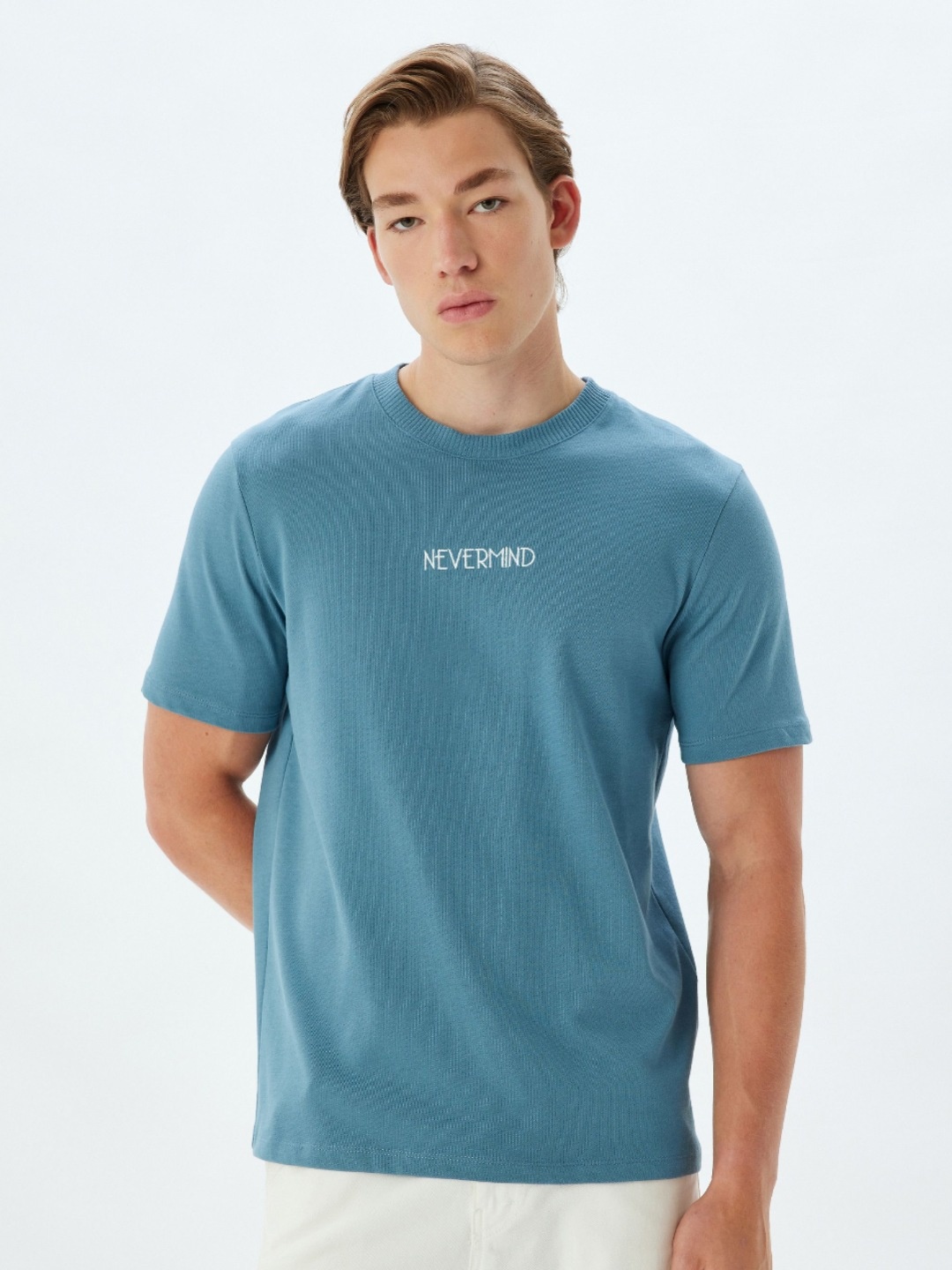 

Koton Men Typography Printed Round Neck Cotton T-shirt, Green
