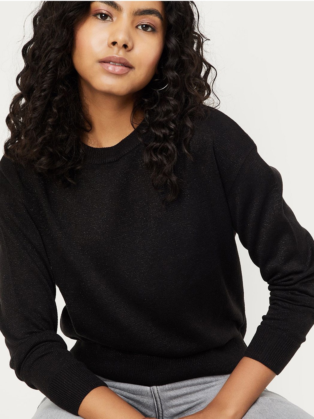 

max Women Round Neck Pullover, Black