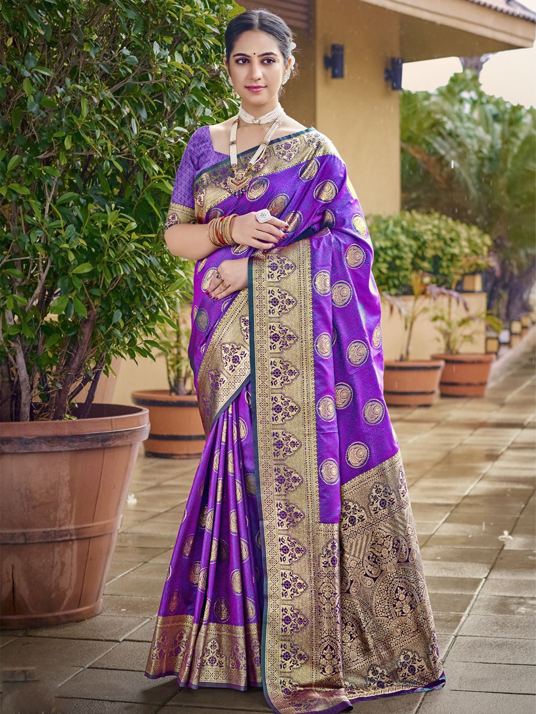 

SANGAM PRINTS Woven Design Zari Tussar Saree, Lavender
