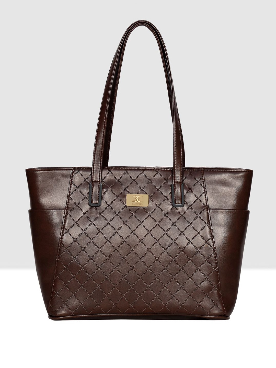 

ESBEDA Women PU Textured Shopper Shoulder Bag, Brown