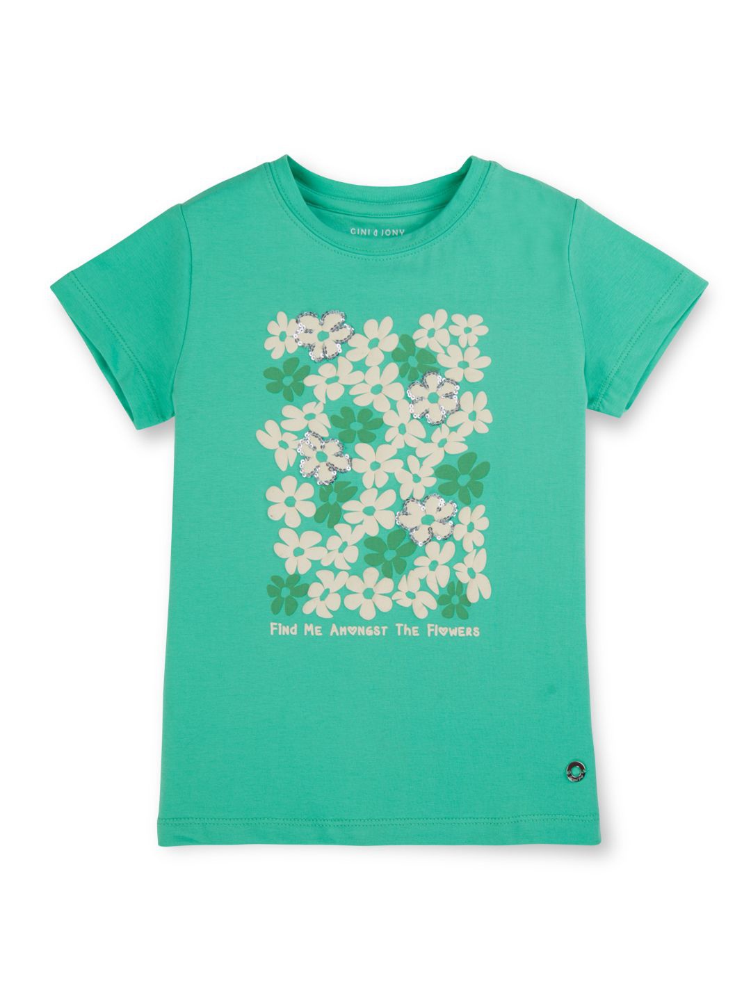 

Gini and Jony Girls Floral Printed Round Neck Cotton T-shirt, Sea green