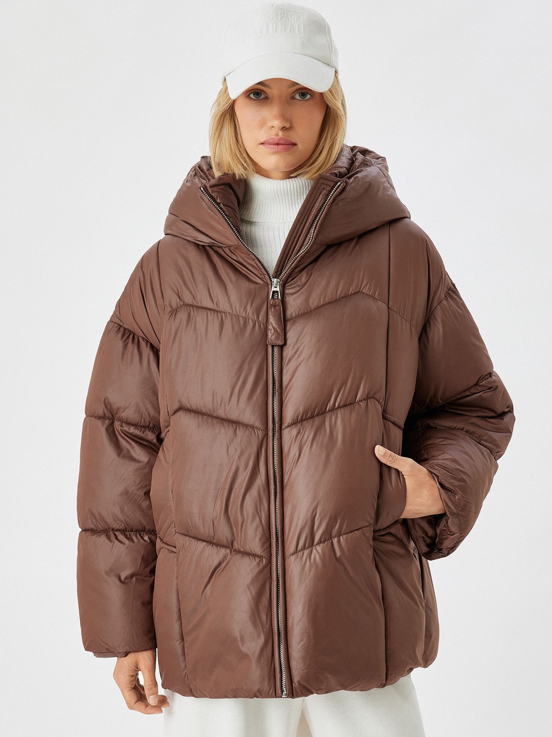 

Koton Women Hooded Puffer Jacket, Brown