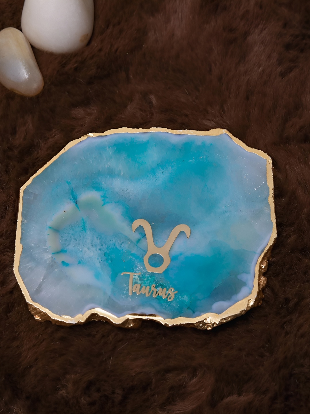 

HOMEARTE Turquoise Blue & Gold Toned Zodiac Sign Taurus Printed Table Coaster