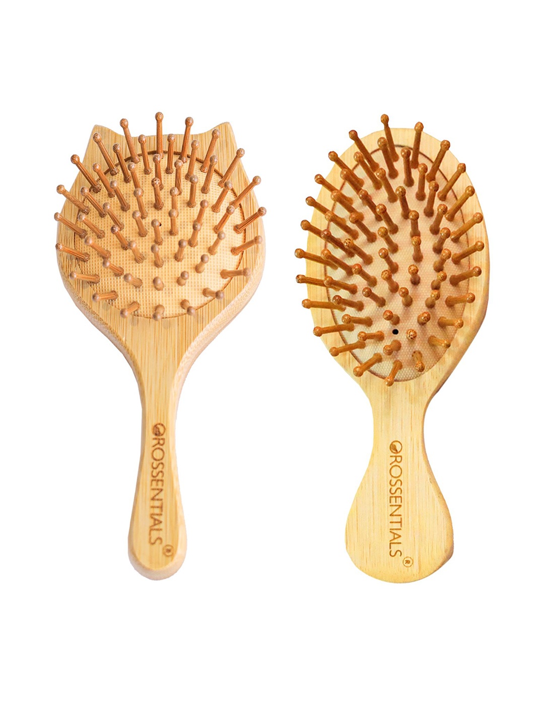 

OROSSENTIALS Set Of 2 Wooden Hair Brush, Brown