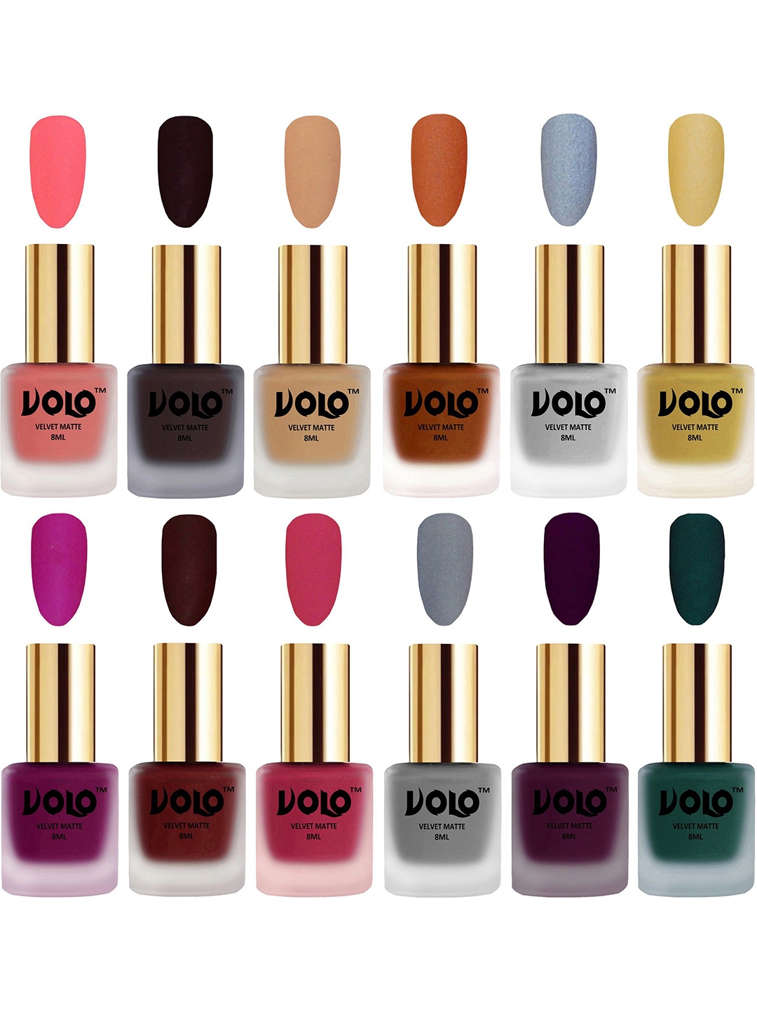 

VOLO Set Of 12 Velvet Matte Nail Polish - 8 ml Each, Magenta