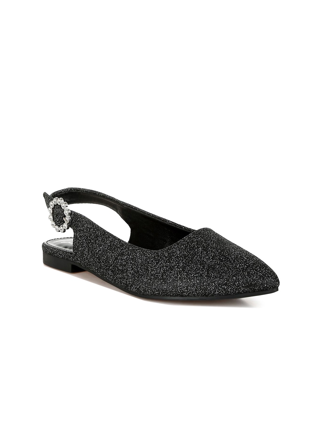 

London Rag Women Glitter Ballerinas with Buckles Flats, Black