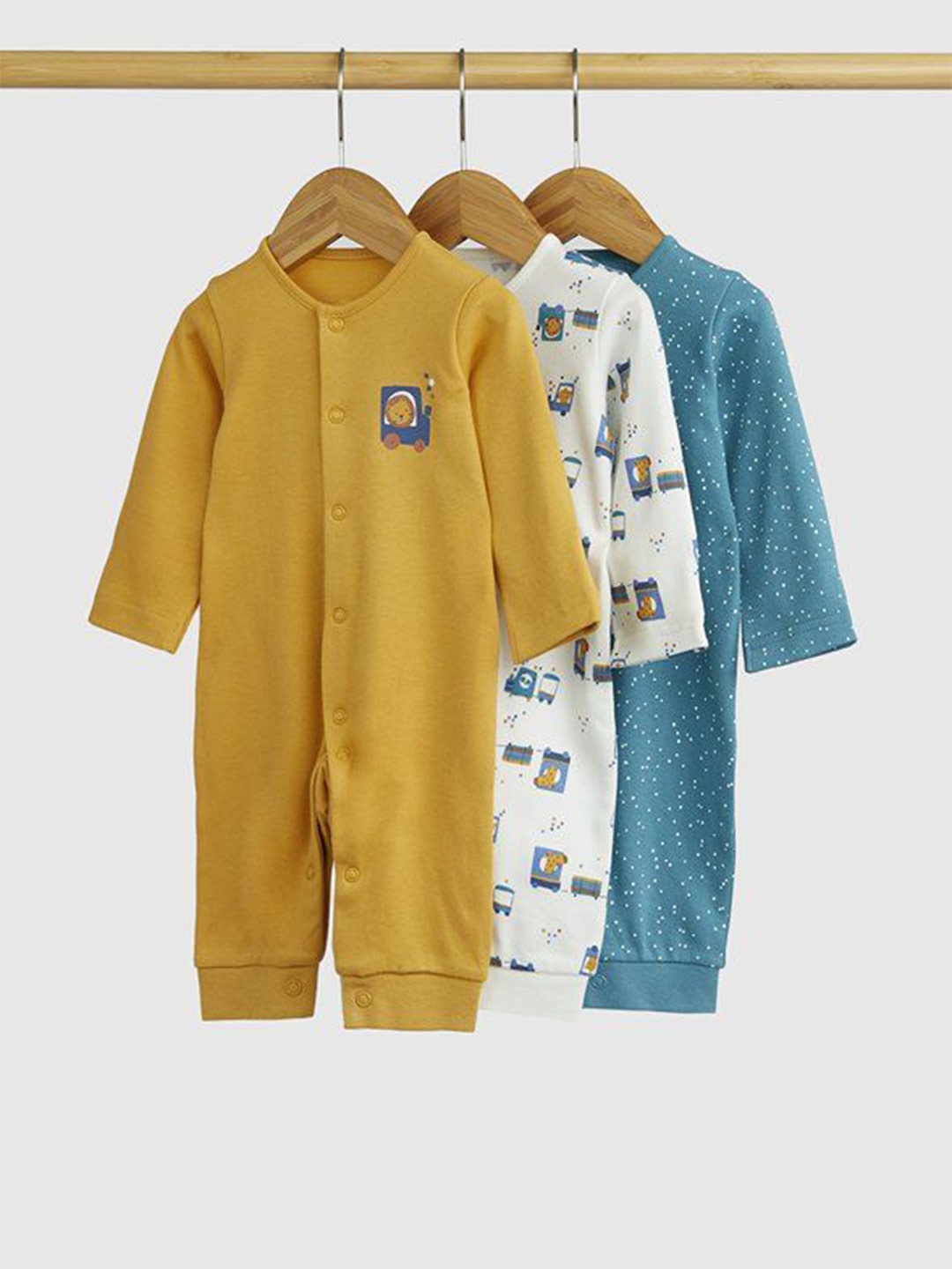 

mothercare Boys Pack of 3 Printed Cotton Sleepsuit, Yellow