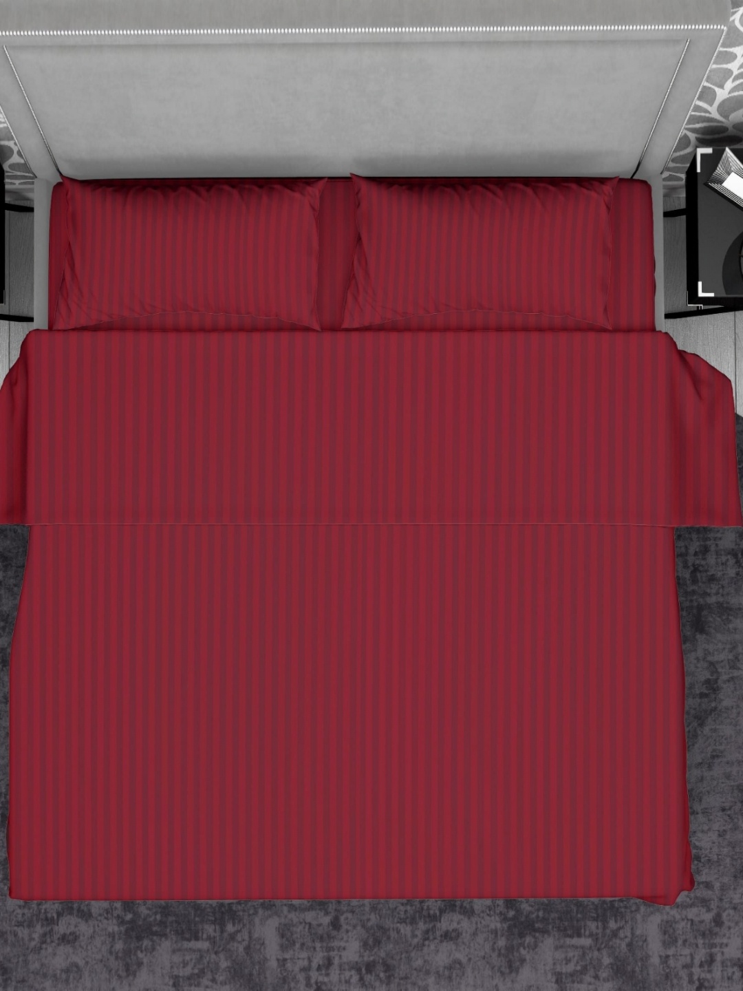 

HOME PLUS STUDIOS Maroon Striped 210 TC Cotton King Bedsheet With 2 Pillow Covers