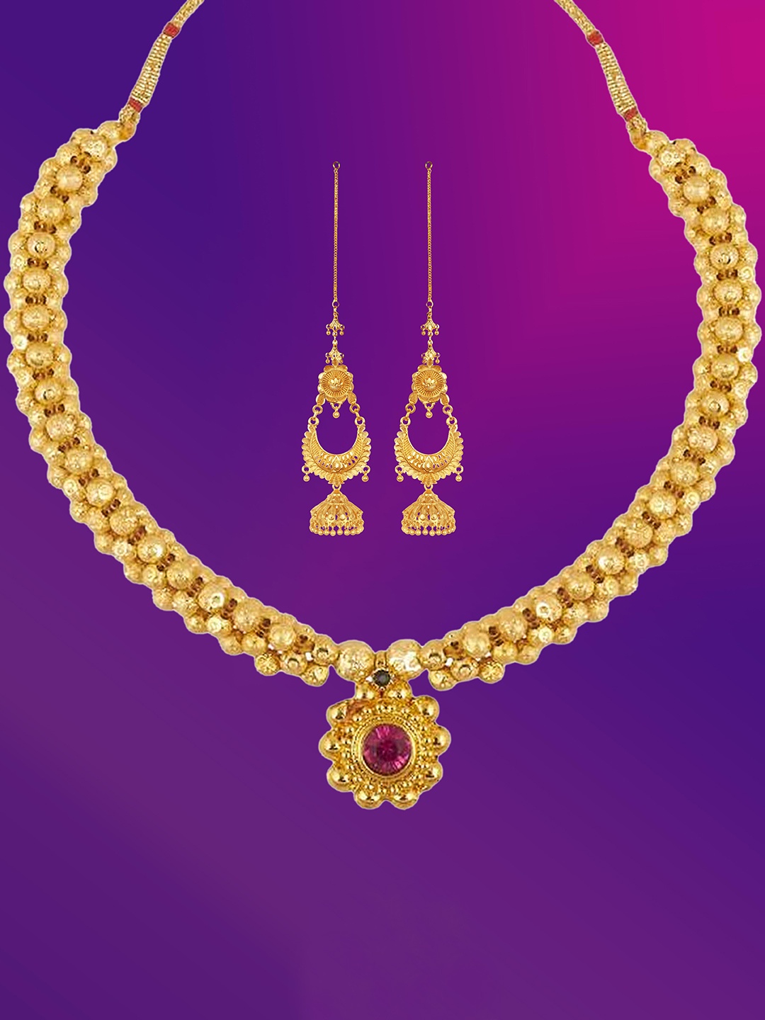 

Lila Gold-Plated Stone Studded Jewellery Set