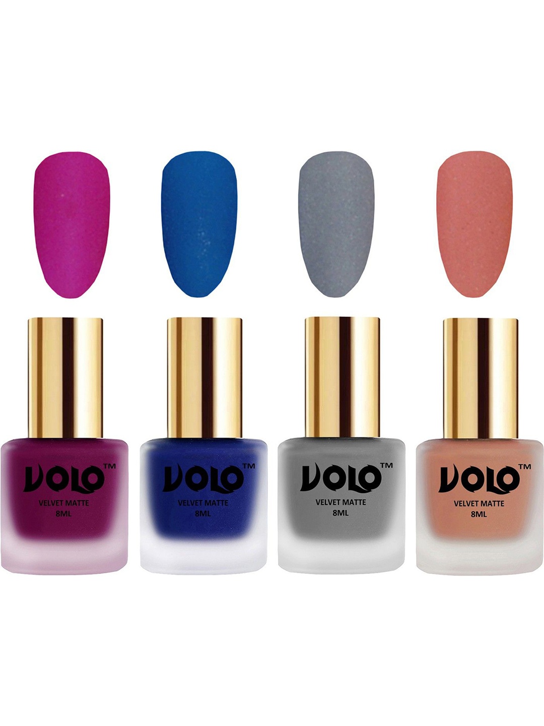 

VOLO Set Of 4 Velvet Matte Nail Polish - 8 ml Each - Magenta - Light Peach - Blue - Grey