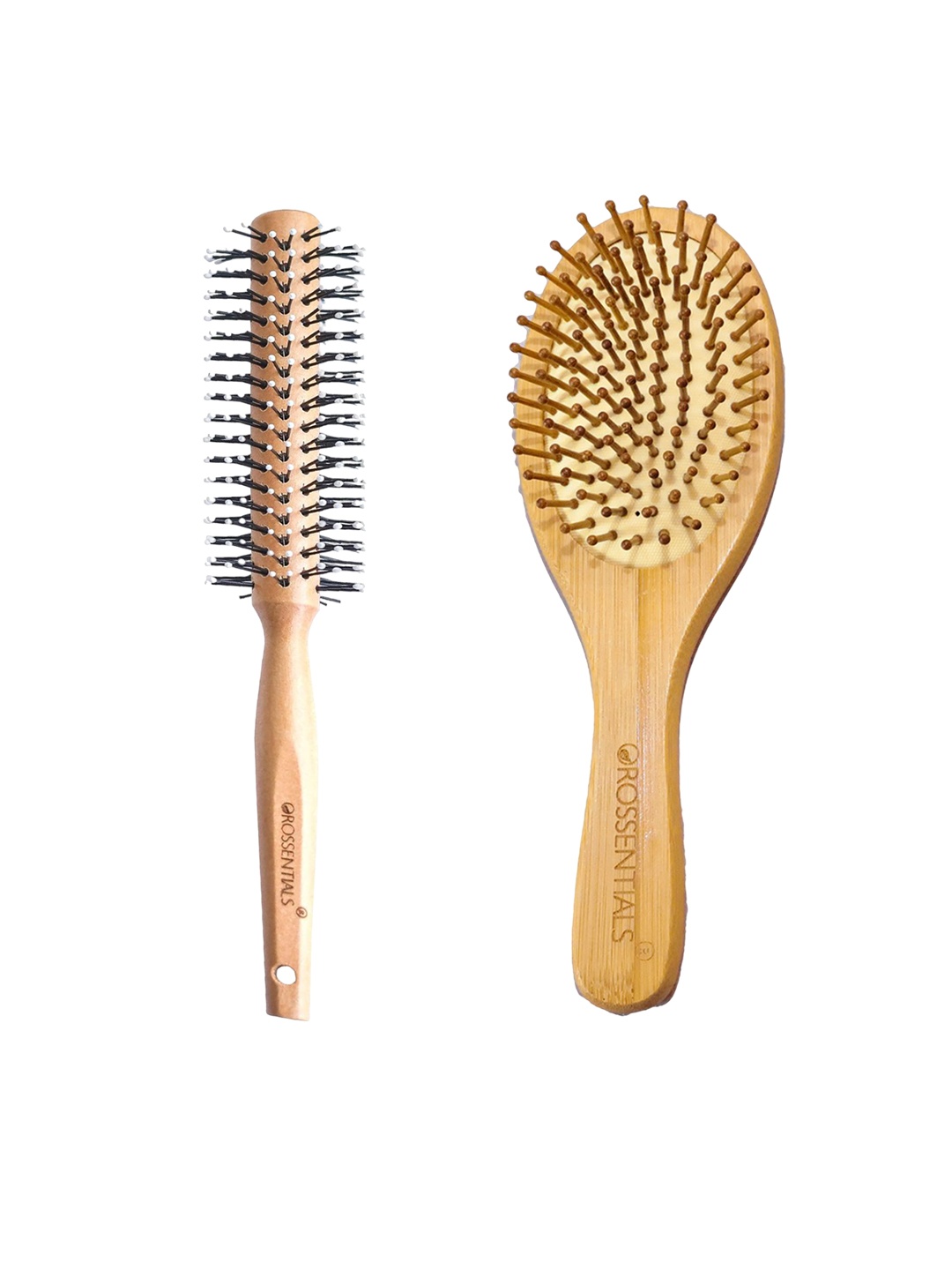 

OROSSENTIALS Set Of 2 Wooden Hair Brush, Brown