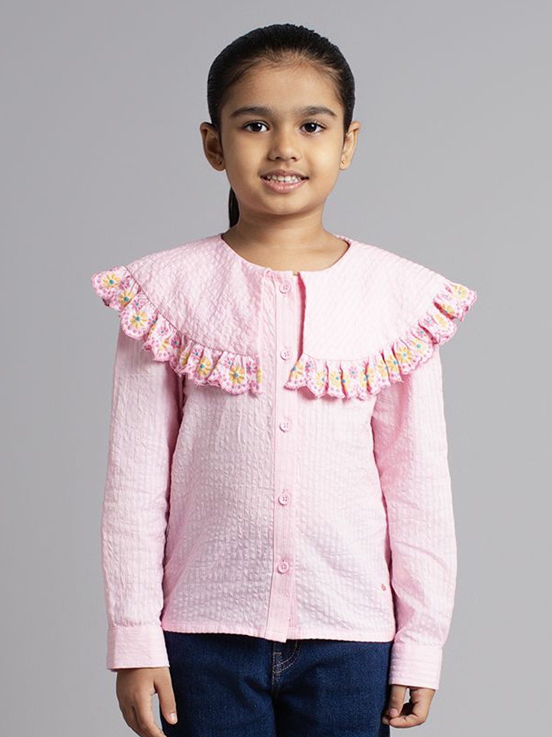 

Ed-a-Mamma Girls Self Design Round Neck Cotton Top, Pink