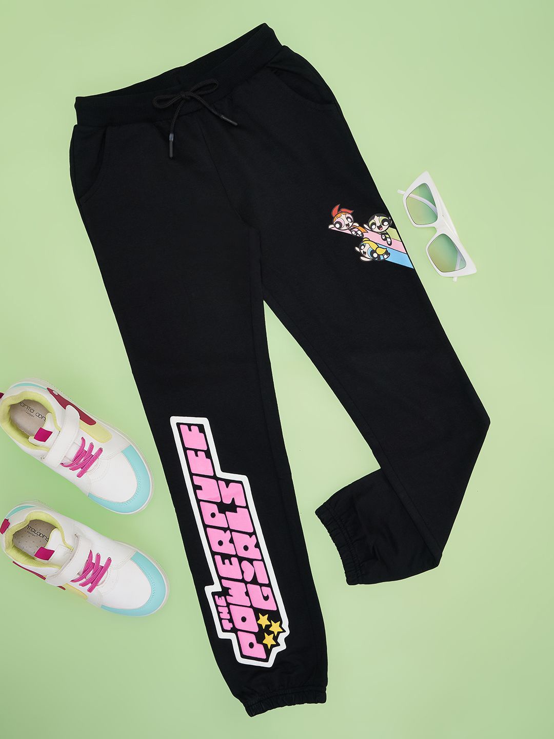 

Pantaloons Junior Girls Printed Cotton Mid-Rise Joggers, Black