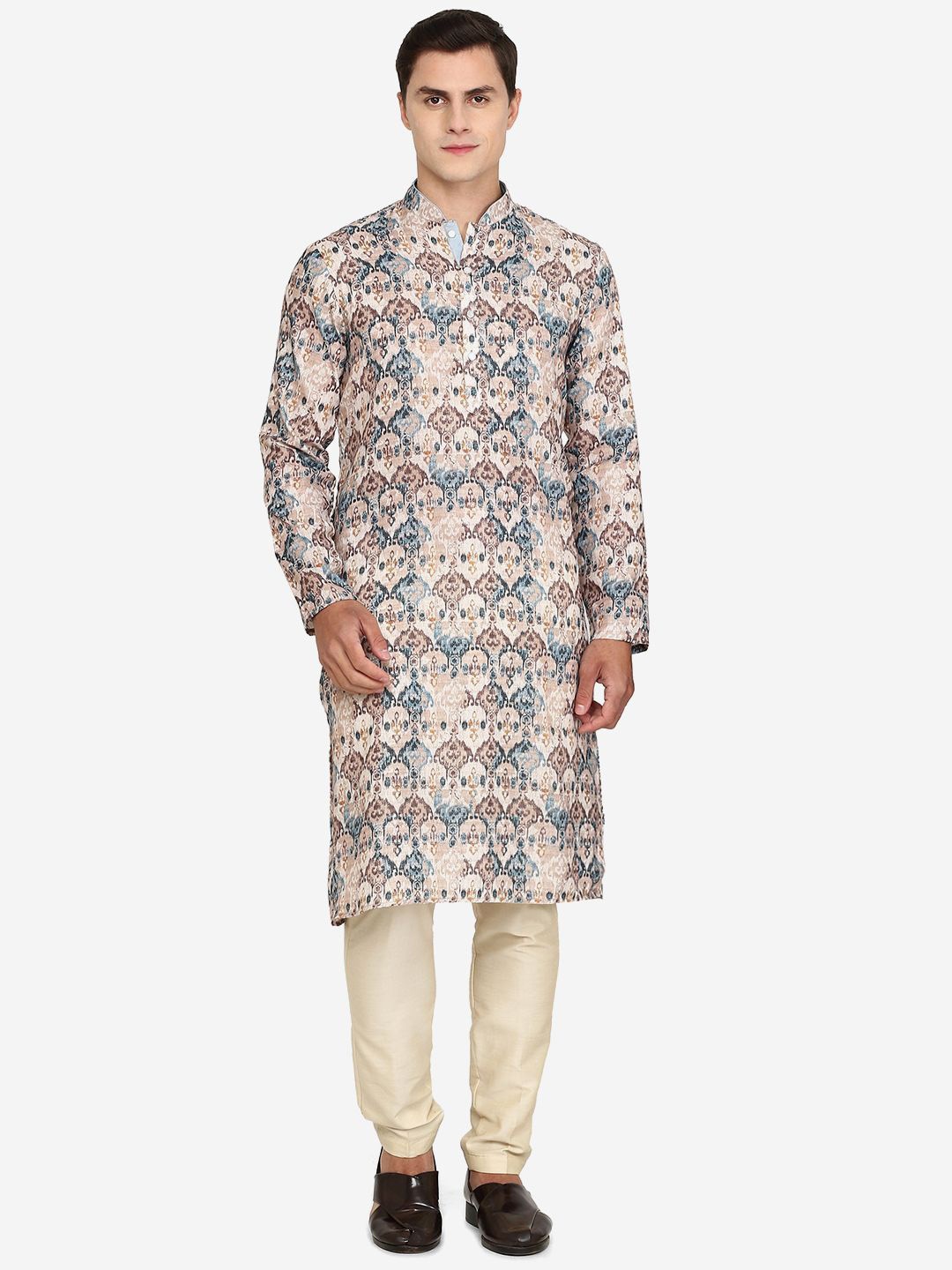 

THE KURTA COMPANY Men Floral Printed Kurta, Beige