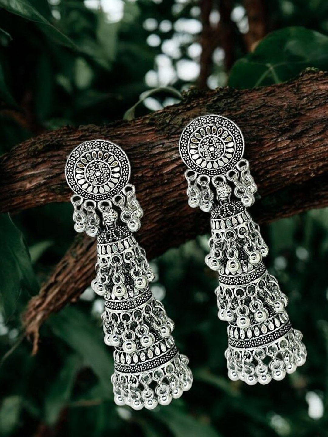 

9blings Silver Plated Artificial Beads Studded Dome Shaped Jhumkas