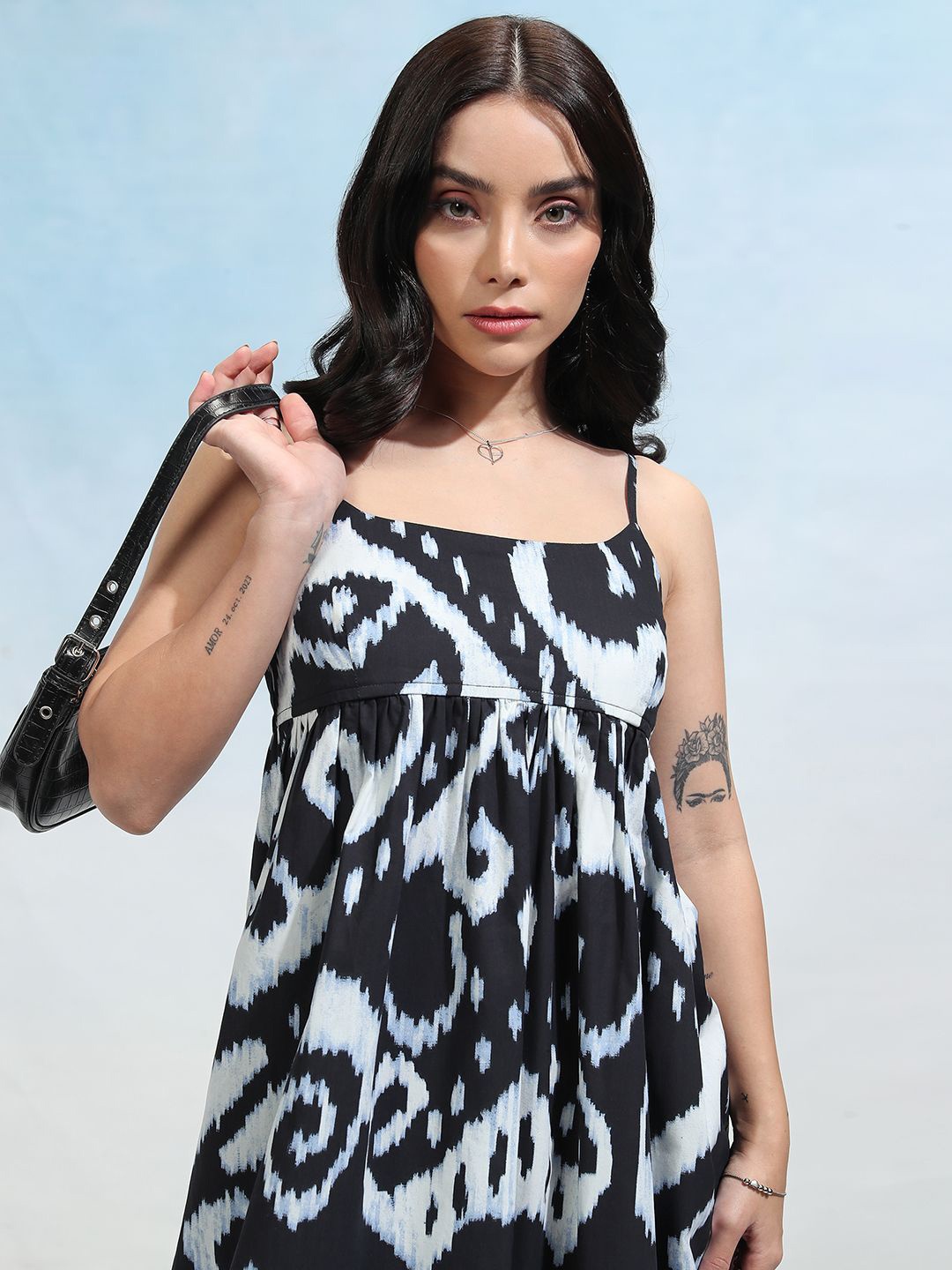 

Tokyo Talkies Women Print A-Line Midi Dress, Black
