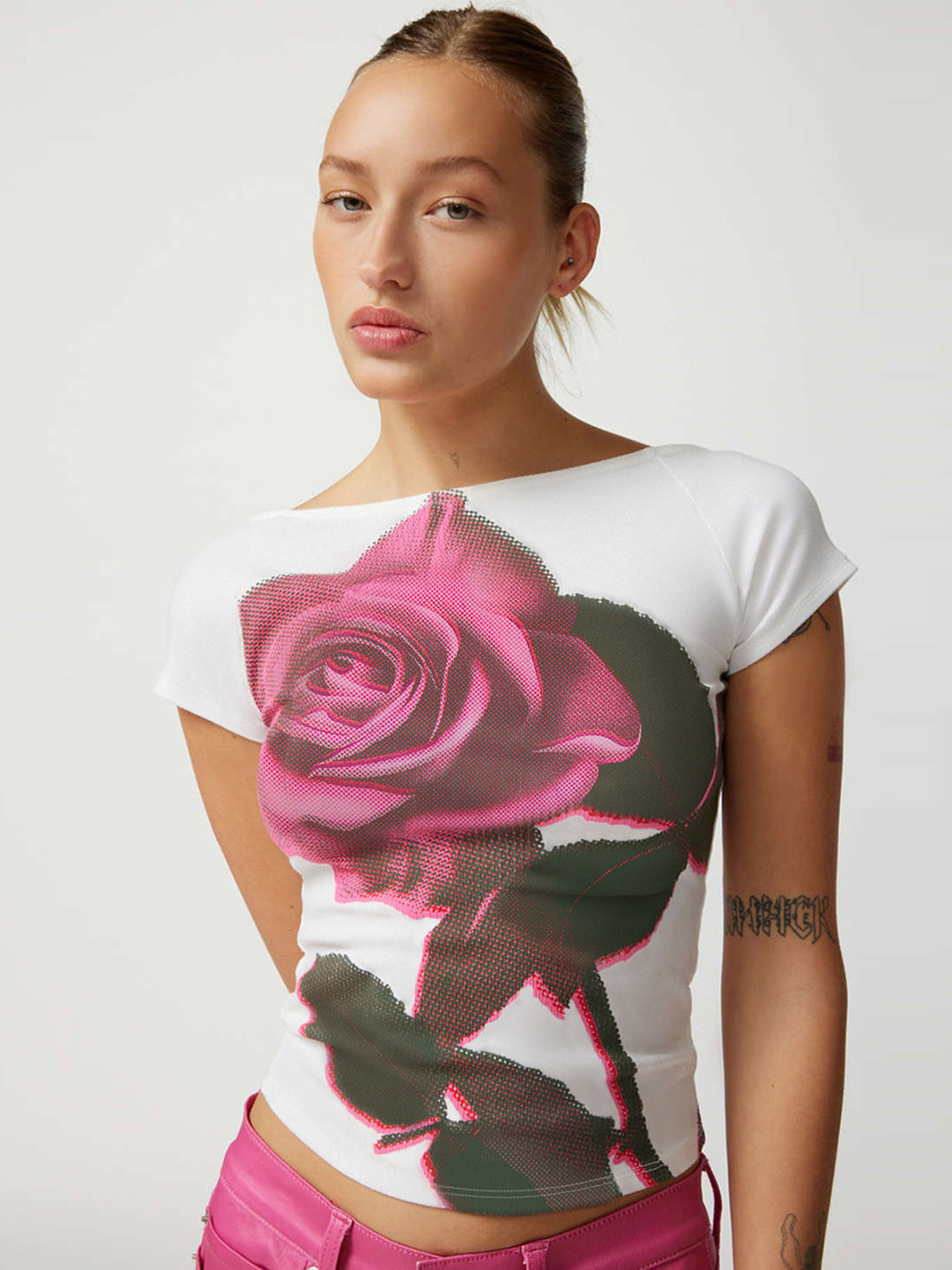 

HERE&NOW Women Graphic Printed Boat Neck Top, White