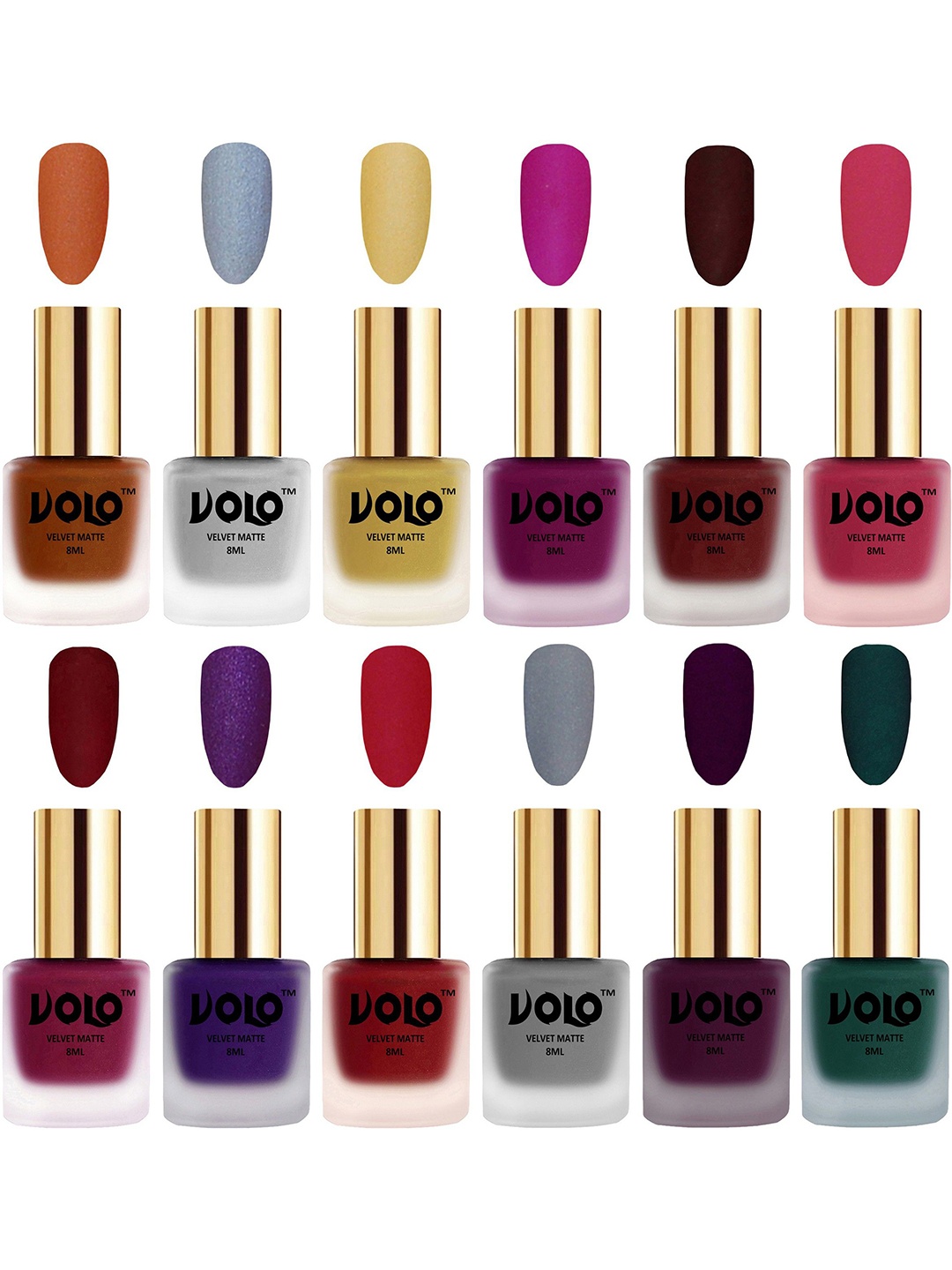 

VOLO Set Of 12 Velvet Matte Nail Polish - 8 ml Each, Magenta