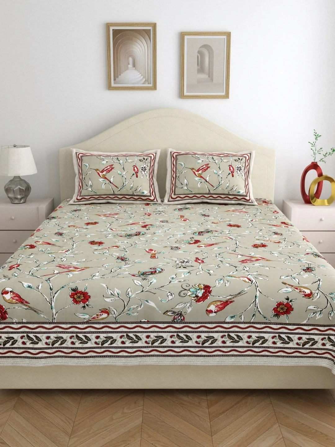 

LIVING ROOTS Ethenic Jaipur Brown Printed 210 TC Cotton King Bedsheet & 2 Pillow Covers