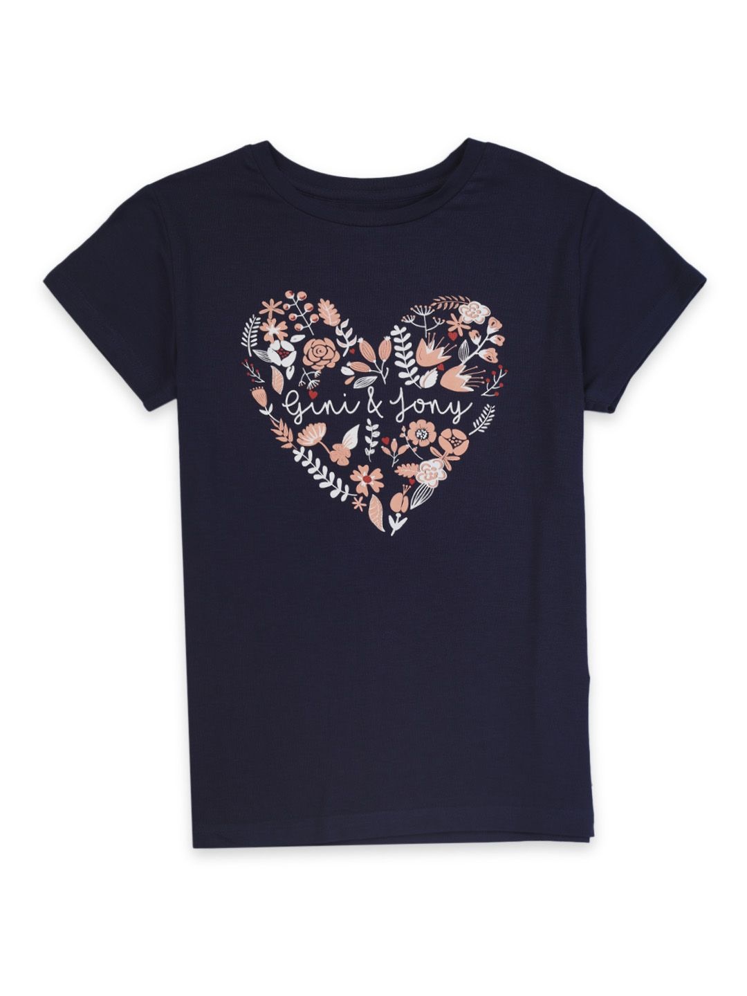 

Gini and Jony Girls Floral Printed Round Neck Cotton T-shirt, Navy blue