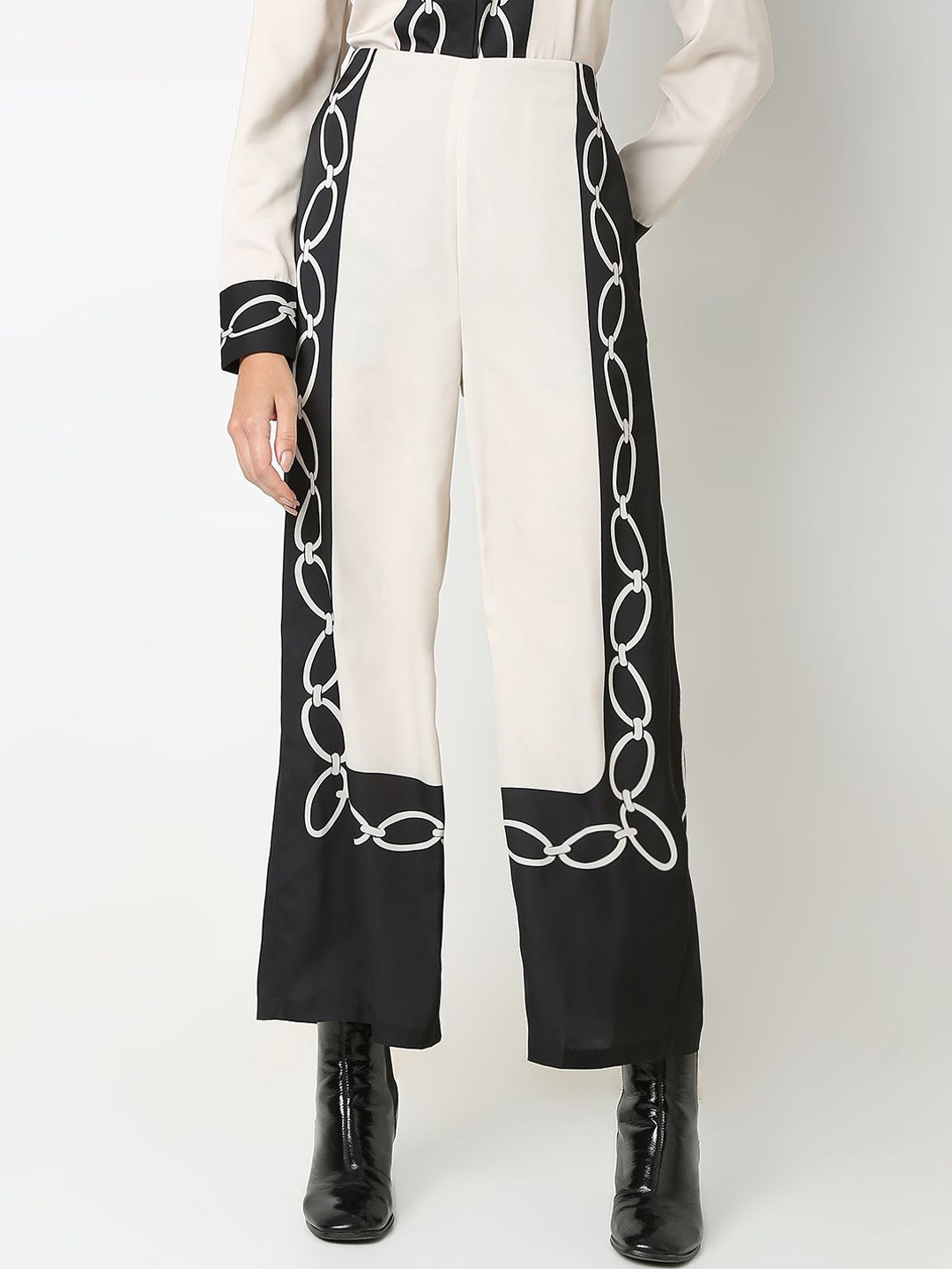 

Vero Moda Women Printed Straight Fit High-Rise Culottes Trousers, Beige