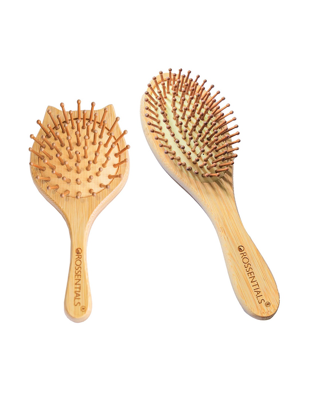 

OROSSENTIALS Set Of 2 Wooden Hair Brush, Brown